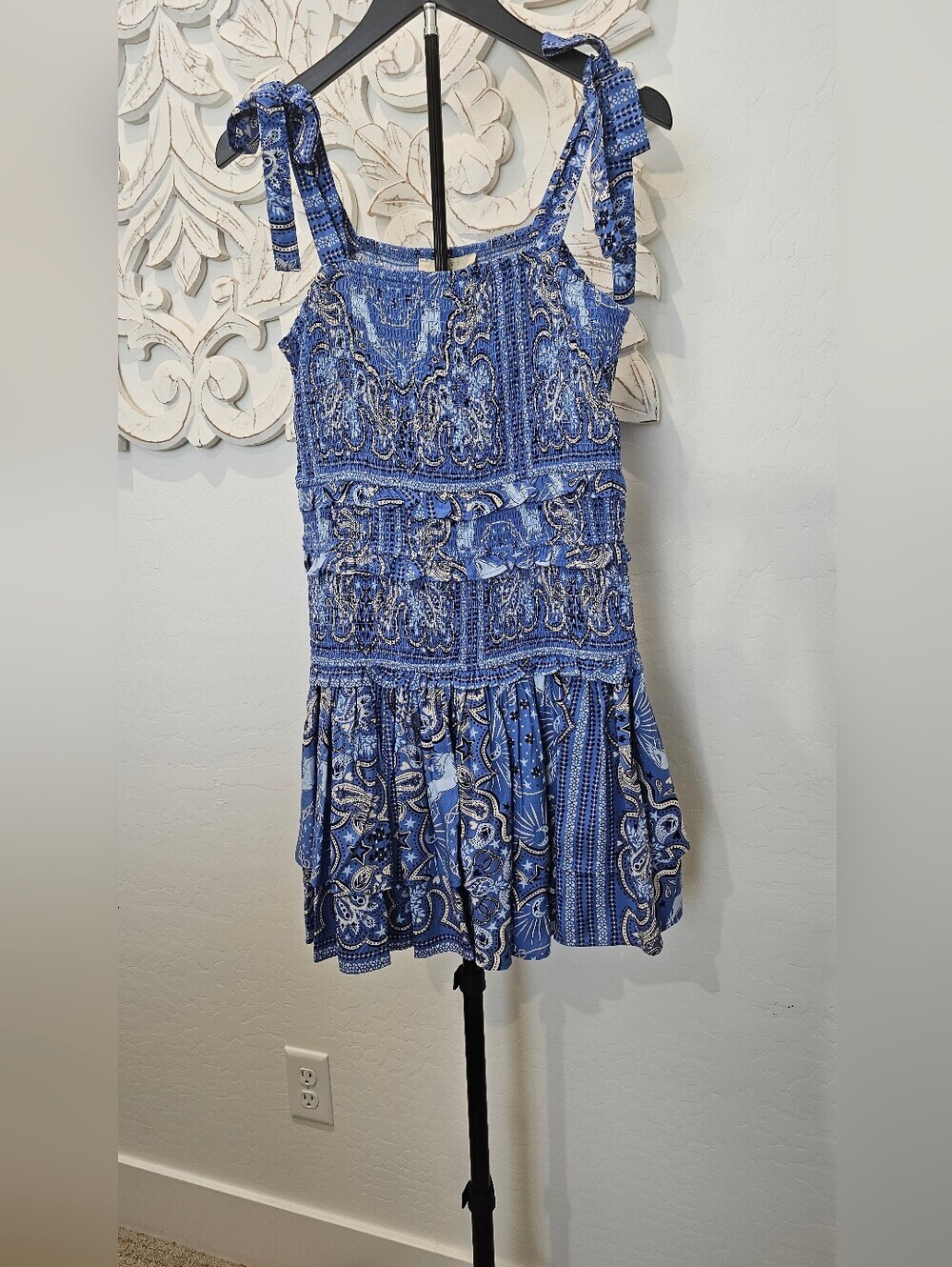 Chelsea & Violet Blue Western Paisley Tie-Shoulder Ruffled Dress Girls Sz Lg 16